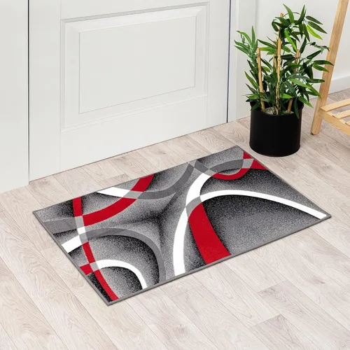 Vista 14 de 2305 Alfombra abstracta moderna roja, negra, y beige, Polipropileno, Gris