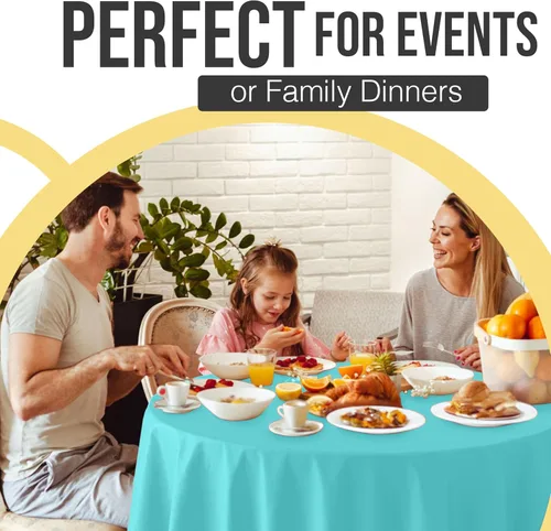 Vista 6 de Exquisite 66% Thicker Premium Aqua Round Tablecloth 0.5 Mil 6 Pack Plastic Table Cloth Disposable 84 Inch Round Plastic Tablecloth Won't Tear Easily