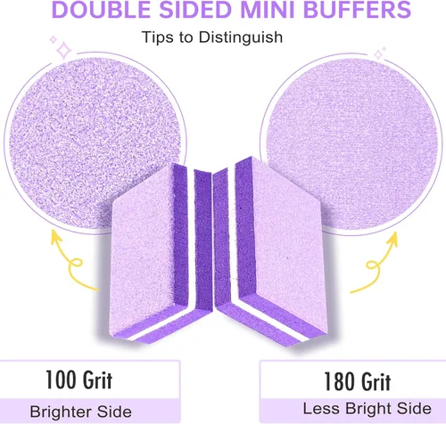 Vista 5 de Mini lima de bloque pulidor de uñas, grano 100/180, esponja, bloques de lijado, herramientas de manicura, 50 unidades (morado)