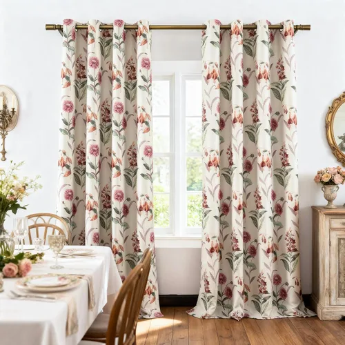 Vista 13 de Leeva Cortinas opacas con estampado de flores y hojas, estilo campestre, aislamiento térmico, cortinas reductoras de luz para comedor, 2 paneles, 52