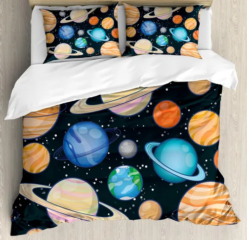 Vista 33 de Ambesonne Hawaii - Juego de funda de edredón de verano, palmeras y hojas exóticas de helecho, fondo colorido abstracto, juego de ropa de cama