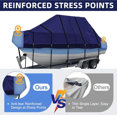 Vista 3 de Funda para barco con parte superior en T 900D Funda para lancha resistente, cubierta impermeable para lancha con parte superior en T, cubierta