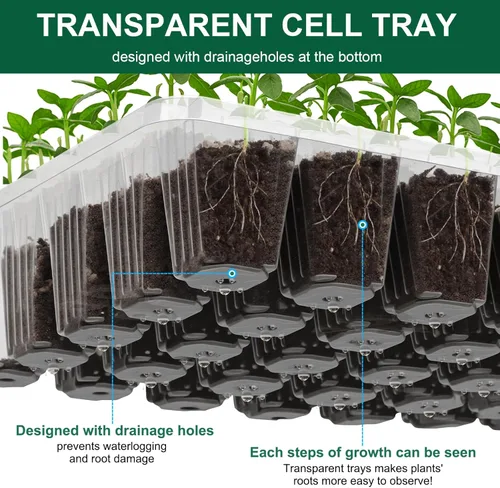 Vista 4 de WFOEJEJ 5 bandejas de inicio de semillas de 200 celdas con cúpula de humedad, bandejas de inicio de semillas para iniciación de siembra de semillas