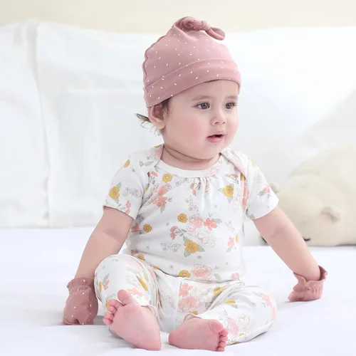 Vista 4 de Conjunto de gorros y calcetines para bebé recién nacido, gorro de algodón para niños y niñas de 0 a 6 meses