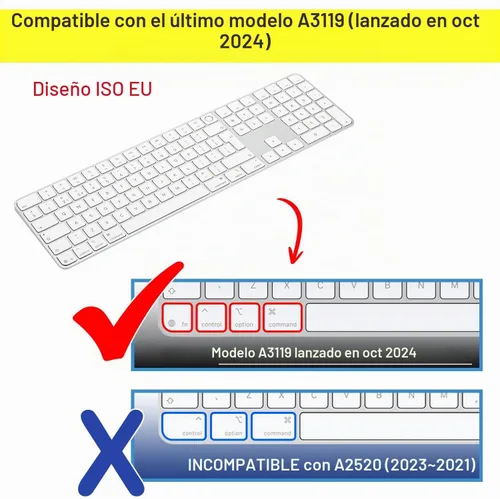 Vista 2 de Funda de teclado para teclado mágico M4 iMac 2024 (diseño europeo, llave de entrada de 7 formas) (modelo A3119, Touch ID, con llave numérica), funda