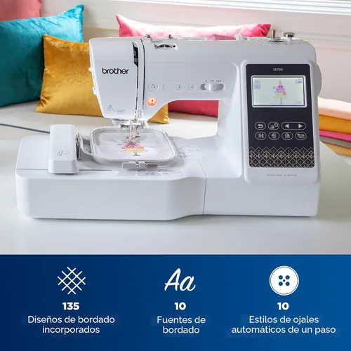 Vista 3 de Máquina de coser y bordar Brother SE700, conexión LAN inalámbrica, 135 diseños incorporados, 103 puntadas integradas, computarizada, área de aro