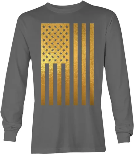 Vista 13 de Camisa de manga larga unisex con bandera negra desgastada de Estados Unidos Gris claro - Impresión trasera