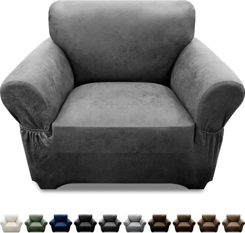 Vista 17 de Fundas para Sillón de 2 Piezas con Cojín en T, Fundas de Aspecto de Cuero para Sofá, Fundas para Sillas, Protector de Muebles Elástico, Funda