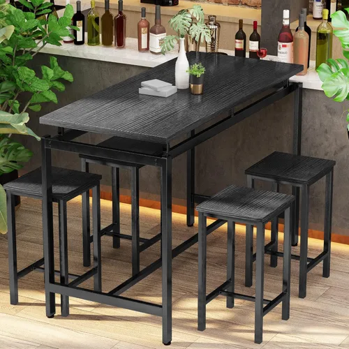 Vista 35 de DKLGG Juego de mesa de comedor para 4, mesa de cocina moderna y sillas para 4 tapas de madera y patas de metal ajustables, juego de mesa de comedor