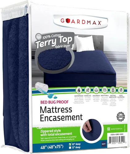 Vista 76 de Guardmax Funda de colchón individual con cremallera, protector de colchón 100% impermeable, suave y absorbente de algodón de rizo superior