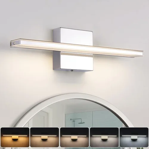 Moderna lámpara de tocador de baño de 15.7 pulgadas, 12 W, regulable, 5CCT, luces de baño LED sobre el espejo, luz de tocador cromada para armarios