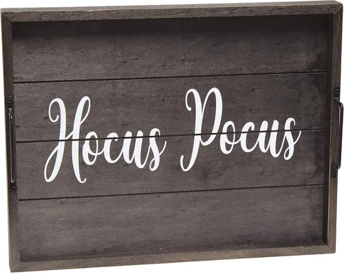 Vista 51 de Elegant Designs HG2013-GYS - Bandeja decorativa redonda de madera de 13.75" con asas, Bendecida y nunca estresada, gris