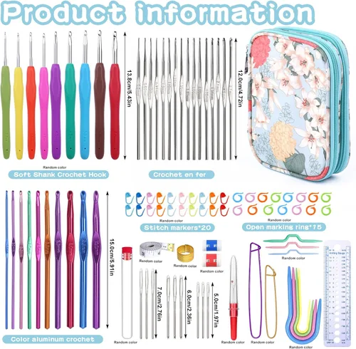 Vista 2 de Mayboos Juego de 96 piezas de ganchos de ganchillo, ganchos ergonómicos para tejer con kits de hilo y estuche de almacenamiento y accesorios