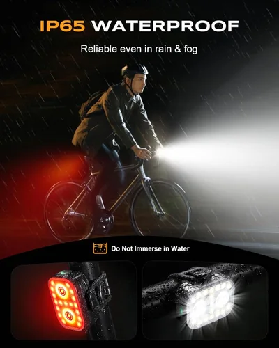 Vista 6 de WOCBUY Luces de bicicleta, juego de luces de bicicleta recargables ultradelgadas y ligeras, [5+6 modos] Luces de bicicleta dobles USB-C delanteras