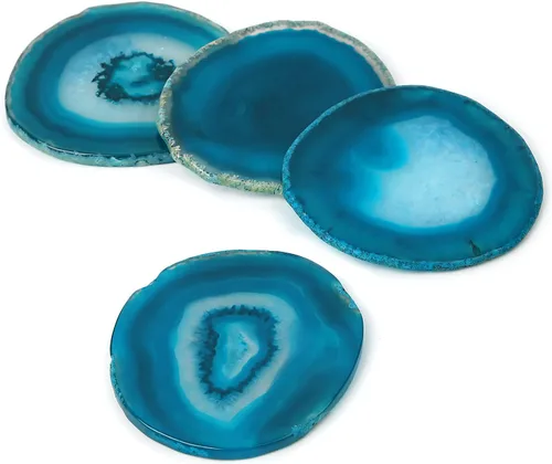 Juego de 4 posavasos de ágata azul, posavasos de piedra natural con patrones únicos, posavasos decorativos para mesa de café, bar o escritorio,