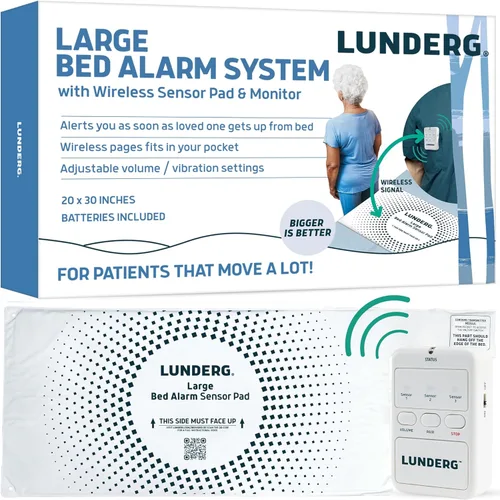Lunderg Alarma de cama grande para adultos mayores, almohadilla de sensor inalámbrico (20 x 30 pulgadas) y buscapersonas, alarmas de seguridad y