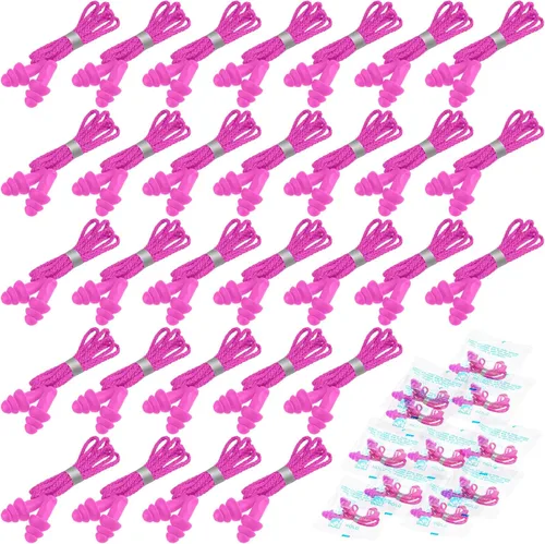 Vista 15 de Tondiamo 200 pares de tapones para los oídos reutilizables de silicona con cordón para dormir, envueltos individualmente, protección auditiva