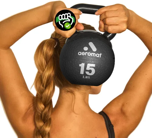 Vista 14 de Aeromat Elite Mini Kettlebells – Weighted Exercise Medicine Ball with Anti-Slip Grip & Wide Handle, Strength Training Kettlebell for Squats