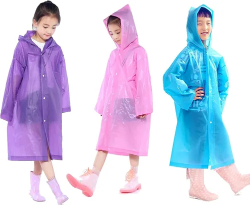Ponchos de lluvia para niños, paquete de 3 impermeables portátiles reutilizables de emergencia para 6 a 12 años de edad para camping, senderismo,