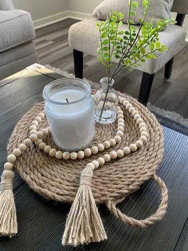 Vista 6 de Guirnalda de cuentas de madera de 58 pulgadas, cuentas de madera de oración natural, cuentas decorativas para colgar en la pared, jarrón, manija