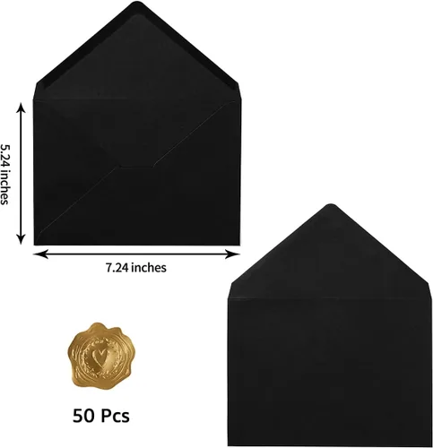 Vista 2 de Paquete de 50 sobres negros A7 de 5 x 7 pulgadas, sobres de invitación con solapa en V para tarjetas de 5 x 7, cumpleaños, bodas, graduaciones