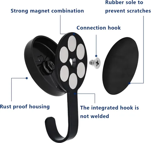 Vista 3 de Ganchos magnéticos, colgador magnético confiable resistente para superficies y puertas de metal (paquete de 4)
