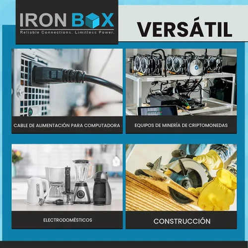 Vista 6 de IronBox Electric - Cable de alimentación 5-15P a C13 de alta resistencia - Cable de 3 clavijas 15A 125V 14/3 SJT para PC, cable para computadora