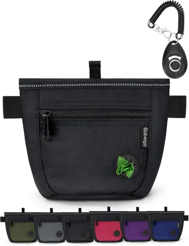 Bolsa para premios de Gobeigo para perros y clicker de entrenamiento, actualización de dos cierres magnéticos para evitar derrames, bolsa de premios