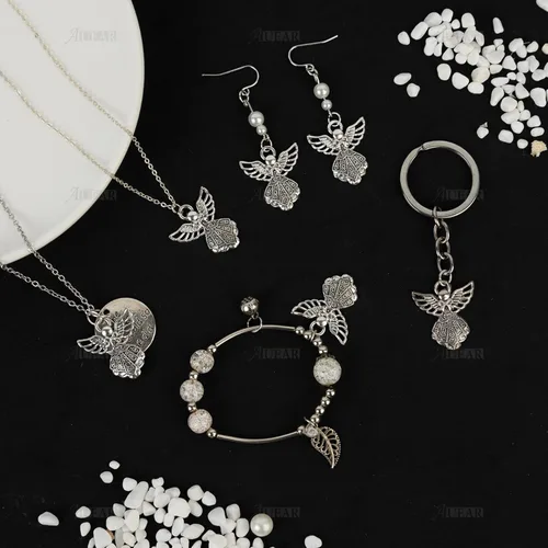 Vista 6 de AUEAR, Colgantes de plata antigua con dijes de ángel para hacer joyas de bricolaje, collar y pulsera