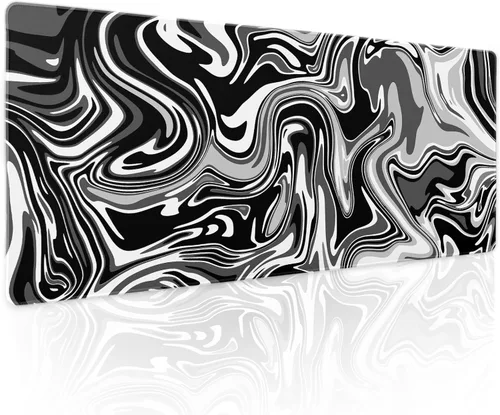 Alfombrilla de mouse para juegos de remolino blanco y negro, XL, diseño fluido, gris mármol, tapete de mouse grande extendido, alfombrilla de