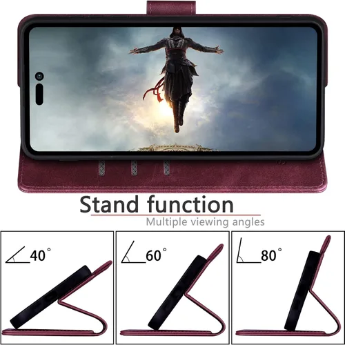 Vista 7 de SUANPOT Funda tipo cartera para iPhone 14 Pro de 6.1 pulgadas con bloqueo RFID, tarjetero de crédito, funda protectora de piel sintética con tapa