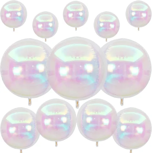 Vista 10 de 12 globos redondos de aluminio blanco crema, globos de 22 pulgadas y 10 pulgadas 4D de Mylar marfil de helio 4D, color beige, blanco arena