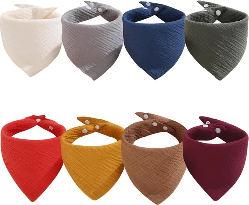 Vista 6 de Baberos de muselina, paquete de 8 baberos bandana para bebé, algodón suave extra absorbente, babero para babear y dentición