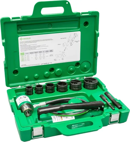 Vista 12 de Greenlee 7306SB Kit de punzón hidráulico de 11 toneladas con bomba de mano, carnero, punzones de 1/2" a 2" Slug-Buster, troqueles y pernos