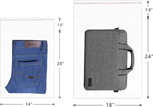 Vista 4 de Bolsas de polietileno transparente de 14 x 20 pulgadas, 100 bolsas de celofán de plástico autoadhesivas de 1 mil para ropa, camisetas, regalos