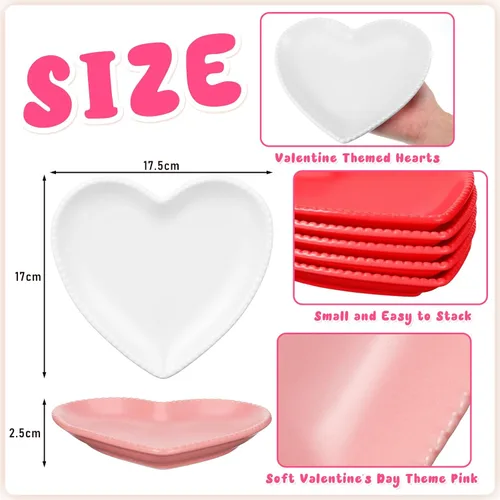 Vista 2 de Meanplan 6 platos en forma de corazón de cerámica de 6.9 pulgadas, platos de graduación de cerámica para ensalada, cena, plato en forma de corazón