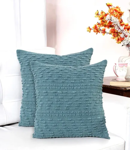 Vista 7 de ACCENTHOME Funda de almohada bohemia de 18 x 18 pulgadas (2 unidades) de algodón tejida a mano con diseño decorativo para casa de campo, sofá