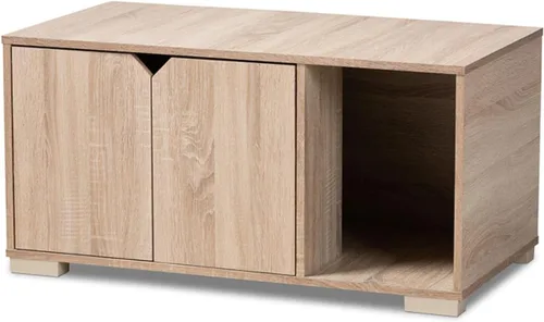 Vista 2 de Baxton Studio Jasper - Caja de arena moderna y contemporánea con acabado de roble de 2 puertas para gatos