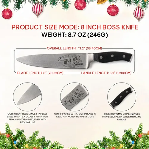 Vista 4 de Best Boss - Cuchillo de chef de alta calidad para regalo de cumpleaños, cuchillo de cocina de acero al carbono de 8 pulgadas con mango de madera