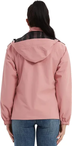 Vista 3 de MOERDENG Chaqueta impermeable para mujer, ligera, con capucha, para senderismo, cortavientos softshell
