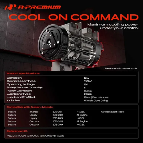 Vista 2 de A-Premium Compresor de aire acondicionado de CA compatible con Subaru Legacy 2010-2012, Legacy 2013-2019 H6 3.6L, Outback 2010-2012, Outback