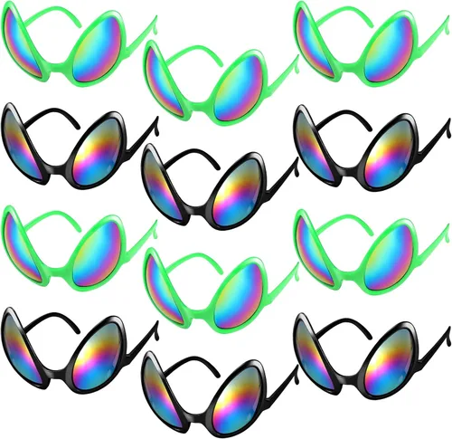 Bencailor Paquete de 12 lentes de alienígena con lentes, gafas divertidas para disfraz de alienígena, accesorios de fiesta de Navidad (colores