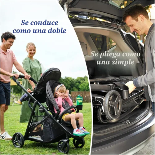 Vista 3 de Graco Ready2Grow LX 2.0 - Cochecito doble con opciones de asiento de banco y plataforma de pie, Clark