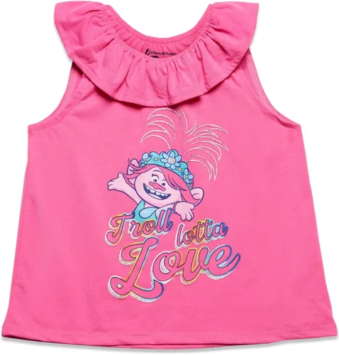 Vista 2 de DreamWorks Trolls Poppy - Conjunto de camiseta y pantalones cortos de rizo francés para niñas pequeñas