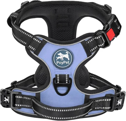 Vista 25 de PoyPet - Arnés para perro, sin tirones ni estrangulamiento, chaleco reflejante ajustable acolchado con enganche frontal y asa para fácil control