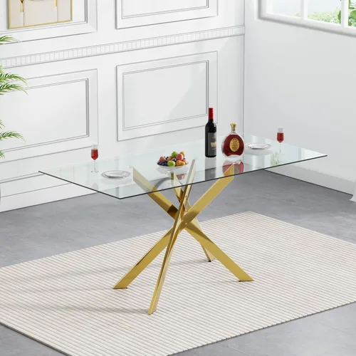 Vista 55 de Mesas de comedor redondas de 36 pulgadas, mesa de comedor moderna de cocina con base de metal cromado dorado, mesas de comedor redondas de vidrio