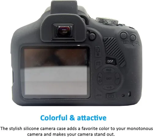 Vista 2 de Funda protectora de silicona suave antiarañazos para Canon EOS 1500D Rebel T7/EOS 1300D Rebel T7 / EOS 1300D Rebel T6 DSLR (negro)