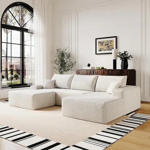 Vista 31 de Sofás seccionales de 105" para sala de estar, sofá nube con forma de L tapizado sin estructura rígida, sofá seccional moderno modular con chaise