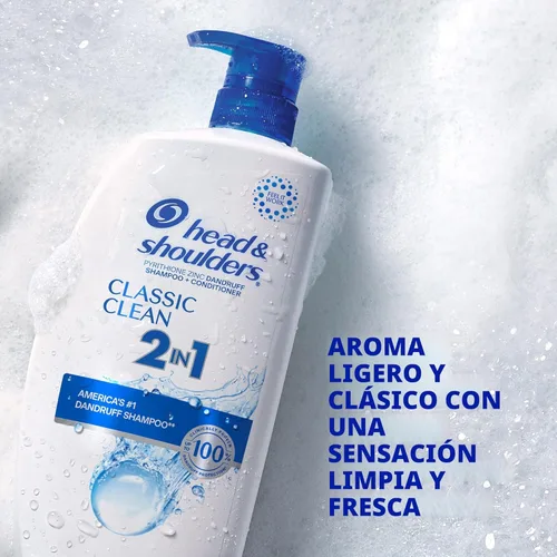 Vista 6 de Head & Shoulders Champú y acondicionador anticaspa Classic Clean 2 en 1, paquete doble, 1% de piritiona de zinc, control de escamas, cuidado