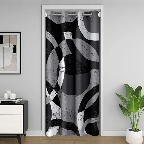 Vista 50 de Cortina de puerta con diseño de remolinos azules, negros y blancos, 1 panel de 34 pulgadas de ancho x 80 pulgadas de largo, cortinas opacas